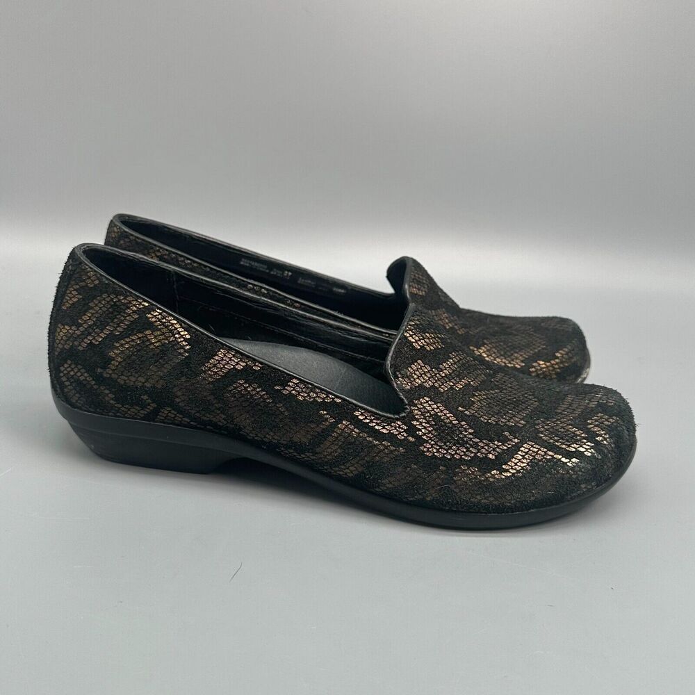 Dansko Olivia Women's 6.5 Bronze Snake Leather Comfort Clogs Slip-On Round Toe